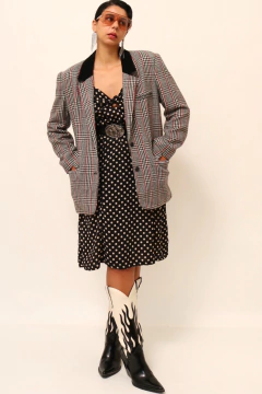 Imagem do Blazer xadrez gola veludo preta vintage