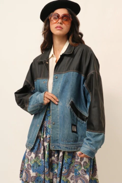 Jaqueta jeans co couro fake cowboy LAS VEGAS JOE - comprar online