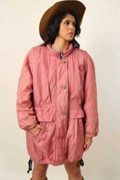 Parka nylon rosa acetinada forrada vintage - Capichó Brechó