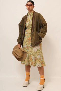 Jaqueta aveludada verde bomber italiana vintage