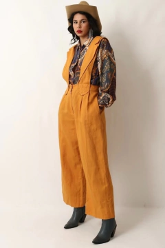 macacao estilo linho amarelo vintage - Capichó Brechó