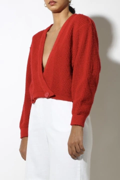Tricot cropped manga bufante decote transpassado  - comprar online