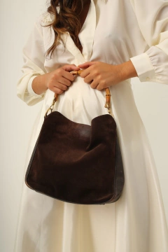 Bolsa GUCCI BAMBOO couro marrom
