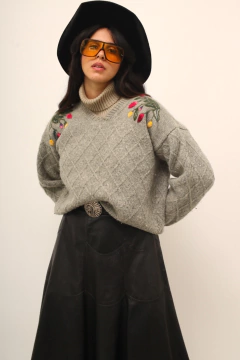 Tricot cinza 100% WOLL bordado - loja online
