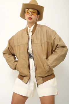 Jaqueta bomber bege YSL vintage couro - Capichó Brechó