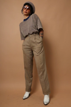 calça linho com poliester bege alfaiataria - loja online