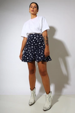 saia poá azul marinho pregas cintura alta - comprar online