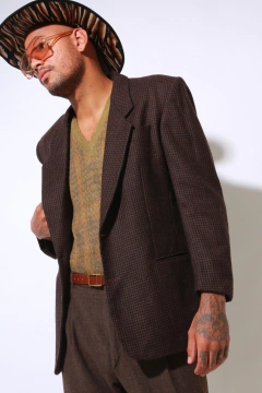 blazer xadrez marrom forrado ombreira - loja online