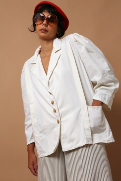 blazer estilo linho ombreira manga bufante na internet