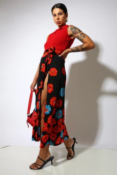 Imagem do saia panou flores estampa tira amarração