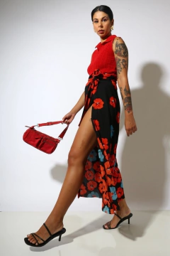 saia panou flores estampa tira amarração