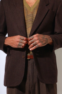 blazer xadrez marrom forrado ombreira - Capichó Brechó