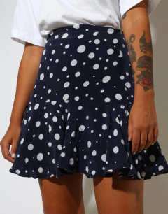 saia poá azul marinho pregas cintura alta na internet