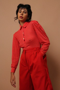 body poá vermelho manga princesa