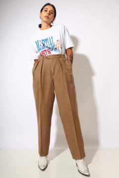 calça xadrez lã cintura mega alta vintage