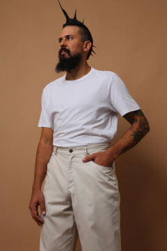 calça cintura alta bege vintage - Capichó Brechó