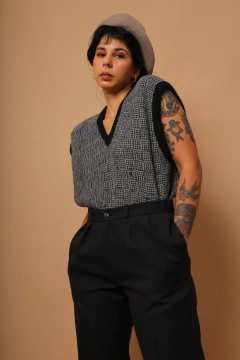 calça alfaiataria cintura alta preta - Capichó Brechó