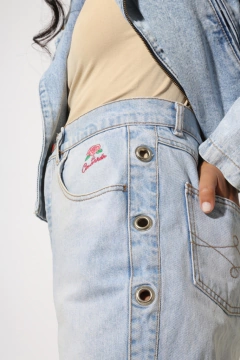 calça jeans cintura alta ilhos na lateral vazado - Capichó Brechó