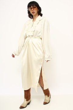 Camisa babados vintage manga longa bufante - comprar online