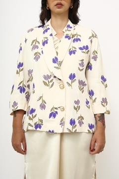 Blazer creme flores roxa vintage - loja online