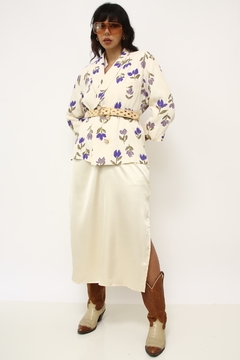 Blazer creme flores roxa vintage na internet