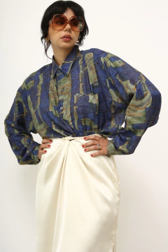 CAMISA 100% SEDA vintage verde - comprar online