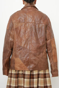 Jaqueta couro marrom recortes - loja online