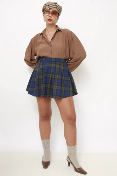 Mini saia azul xadrez vintage - Capichó Brechó
