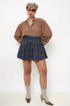 Mini saia azul xadrez vintage - comprar online