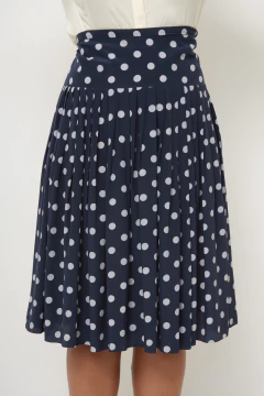 Saia mídi poa azul marinho pregas - comprar online