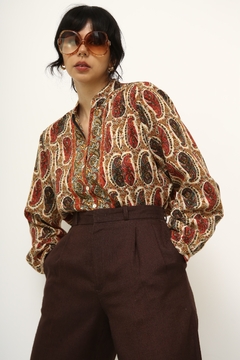 Camisa estampada gola padre vermelha