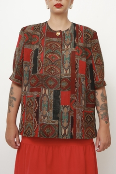 Camisa vermelha ombreira estampada - comprar online
