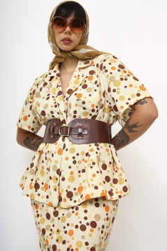 Conjunto poa linho Terninho + Saia