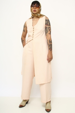 Conjunto rosa blusa alongada + calça pantalona na internet