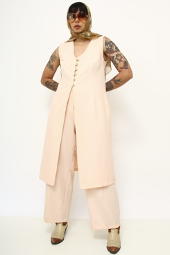 Conjunto rosa blusa alongada + calça pantalona