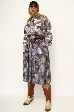 Saia veludo cintura alta midi vintage - comprar online