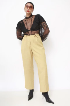 Calça amarela cintura alta amarração - comprar online