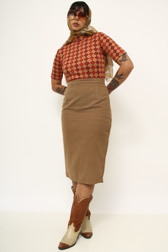 Blusa xadrez vintage vermelho bege golinha tricot - loja online