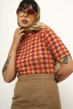 Imagem do Blusa xadrez vintage vermelho bege golinha tricot