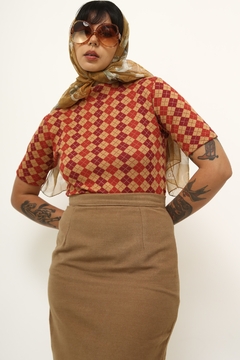 Blusa xadrez vintage vermelho bege golinha tricot