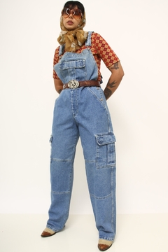 Macacão jeans maxi bolsos vintage na internet