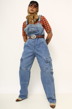 Macacão jeans maxi bolsos vintage