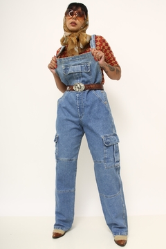 Macacão jeans maxi bolsos vintage na internet