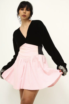 Cropped veludo manga bordada vintage - comprar online