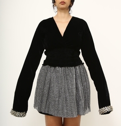 Cropped veludo manga bordada vintage - loja online