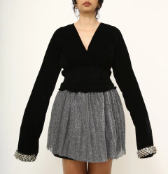 Cropped veludo manga bordada vintage - loja online
