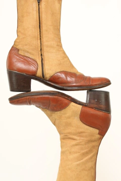 Bota bicolor vintage 100% couro bege marrom