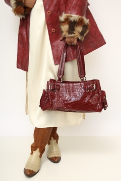 Bolsa vinil bordo vintage croco - Capichó Brechó