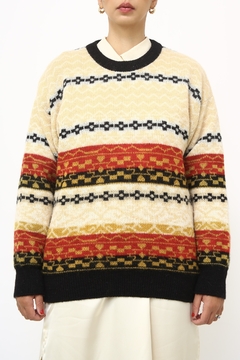 Pulover vintage natal bege com vermelho - loja online
