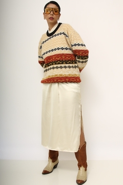 Pulover vintage natal bege com vermelho - Capichó Brechó